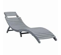 POUFGDR Chaise Longue Pliante en Bois d'Acacia Massif avec Coussin Gris | Bois massif résistant, coussin fixé par cordes, pliage facile, design ergonomique, intérieur et extérieur