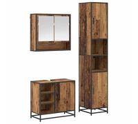 POUFGDR Ensemble de Mobilier de Salle de Bain 3 pc Bois Ancien Mural | Bois d'ingénierie,portes affleurantes,poignées en barre,étagères et placards,design mural,entretien facile
