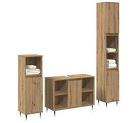 POUFGDR Ensemble de mobilier de Salle de Bain 3 pc en chêne Artisanal | Meuble sous lavabo, meuble haut, cabinet, étagères spacieuses, bois d'ingénierie, usage intérieur