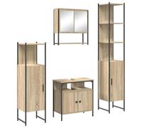 POUFGDR Ensemble de mobilier de Salle de Bain 4 pc Chêne Sonoma | Design monté au mur, cabinet miroir inclus, bois d'ingénierie, surface lisse, rangement pratique