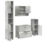 POUFGDR Ensemble de mobilier de Salle de Bain 4 pc Gris béton | Bois d'ingénierie et métal, design mural, sous lavabo, miroir, meuble bas, meuble haut, portes affleurantes,