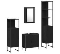 POUFGDR Ensemble de Mobilier de Salle de Bain 4 pc Noir | Bois d'ingénierie,cabinet miroir,cabinet lavabo,cabinet haut,rangement mural,design minimaliste