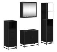 POUFGDR Ensemble de mobilier de Salle de Bain 4 pièces chêne Noir | Bois d'ingénierie résistant à l'humidité,miroir-placard,placard lavabo,placards hauts et bas,fixation murale