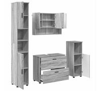 POUFGDR Ensemble de Mobilier de Salle de Bain 4 Pieces Gris Sonoma | Meuble mural,bois d'ingénierie et métal,meuble sous lavabo,miroir,bas,meuble haut,rangement optimisé