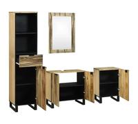 POUFGDR Ensemble de mobilier de Salle de Bain 4 pièces Marron | Bois d'ingénierie, haut cabinet, sous lavabo, bas cabinet, miroir mural, poignées en barres, pieds noirs
