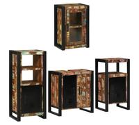 POUFGDR Ensemble de Mobilier de Salle de Bain 4 Pièces Multicolore | Cadre en métal,bois,portes affleurantes,poignées en métal,montage mural,gain de place,petits espaces urbains