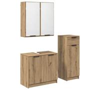 POUFGDR Ensemble Meuble Salle De Bain 3 Pièces Chêne Artisanal | Meuble sous-vasque,miroir,meuble haut,poignées noires,bois d'ingénierie,petites salles de bain