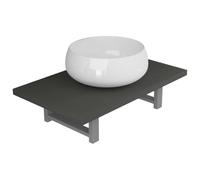 POUFGDR Meuble de Salle de Bain en 2 Pièces Céramique Gris | Lavabo forme ronde,étagère murale solide,fixations incluses,finition brillante,entretien facile,salle d'eau