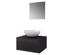 POUFGDR Meubles de Salle de Bains 3 Pièces Noir avec Miroir et Lavabo | Armoire lavabo mural,miroir,lavabo céramique,design minimaliste,panneaux de particules,bouchon de vidange inclus