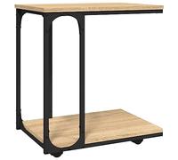 POUFGDR Table d'appoint à Roues Chêne Sonoma 50x35x55,5 cm | Bois d'ingénierie, forme C, rangement, plateau robuste, 4 roues pivotantes, 2 verrouillables, notice de montage