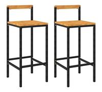 POUFGDR Tabourets de Bar 2 Pieces Noir Polyratan et Bois Massif d'Acacia | Resine tressée imputrescible, cadre acier enduit de poudre, repose-pieds, montage facile avec notice, charge max 110 kg
