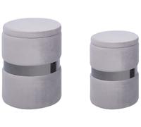 Beliani Poufs Gris en Velours Repose-Pieds Ronds à Ceinture Argentée Glamour Lot de 2 Doris