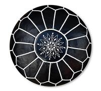 Poufs&Pillows Pouf Artisanal Marocain en Cuir Véritable Fait Main - Vendu Rembourré - Coussin de Sol, Ottoman, Repose-Pied (Noir)