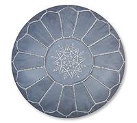 Poufs&Pillows Pouf Artisanal Marocain en Cuir Véritable Fait Main - Vendu Rembourré - Coussin de Sol, Ottoman, Repose-Pied, Tabouret (Gris)