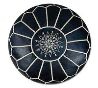 Poufs&Pillows Pouf Artisanal Marocain en Cuir Véritable Fait Main - Vendu Rembourré - Coussin de Sol, Ottoman, Repose-Pied (Bleu Denim)