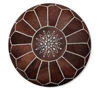 Poufs&Pillows Pouf Artisanal Marocain en Cuir Véritable Fait Main - Vendu Rembourré - Coussin de Sol, Ottoman, Repose-Pied (Marron Bois)