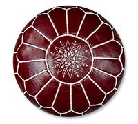 Poufs&Pillows Pouf Artisanal Marocain en Cuir Véritable Fait Main - Vendu Rembourré - Repose-Pied, Coussin de Sol, Ottoman (Bordeaux)