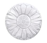 Poufs&Pillows Pouf Artisanal Marocain en Cuir Véritable Fait Main - Vendu Rembourré - Repose-Pied, Coussin de Sol, Ottoman (Blanc)