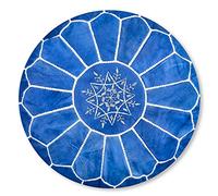 Poufs&Pillows Pouf Artisanal Marocain en Cuir Véritable Fait Main - Vendu Rembourré - Repose-Pied, Coussin de Sol, Ottoman (Bleu Ciel)