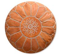 Poufs&Pillows Pouf Artisanal Marocain en Cuir Véritable Fait Main - Vendu Rembourré - Repose-Pied, Coussin de Sol, Ottoman (Marron Sable)