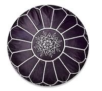 Poufs&Pillows Pouf Artisanal Marocain en Cuir Véritable Fait Main - Vendu Rembourré - Repose-Pied, Coussin de Sol, Ottoman (Violet foncé)