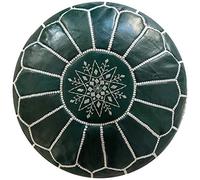 Poufs&Pillows Pouf Artisanal Marocain en Cuir Véritable Fait Main - Vendu Rembourré - Repose-Pied, Coussin de Sol, Ottoman (Vert)