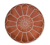 Poufs&Pillows Pouf Artisanal Marocain en Cuir Véritable Fait Main - Vendu Rembourré - Repose-Pied, Coussin de Sol, Ottoman (Marron Terra)