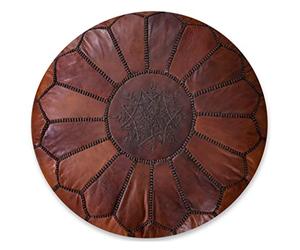 Poufs&Pillows Pouf Artisanal Marocain en Cuir Véritable Fait Main - Vendu Rembourré - Repose-Pied, Coussin de Sol, Ottoman (Cannelle)