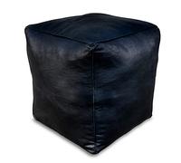 Poufs&Pillows Pouf Carré XL en Cuir Véritable Fait Main - Vendu Rembourré - Coussin de Sol, Ottoman, Repose-Pieds (Noir)