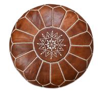 Poufs&Pillows Pouf en Cuir Souple - Fabriqué à la Main - Livré rembourré - Repose-Pieds, Ottoman, Coussin de Sol (Cognac Marron)