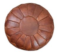Poufs&Pillows Pouf Premium XL en Cuir Véritable Fait Main - Vendu Rembourré - Coussin de Sol, Ottoman, Repose-Pied, Tabouret, Repose-Pied (Marron Rouge)