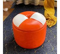 Poufs Repose-pieds Poufs Repose-pieds Tabouret de changement de chaussures Tabouret de rangement Repose-pieds en cuir ciré à l'huile Tabouret rond Tabouret de salon Poufs de salon Le repose-pieds de chambre à coucher, Orange Blanc