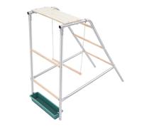 Poulailler 110 x 100 x 49 cm avec plateforme de repos, balançoire et bac d'eau intégré, perchoir pour poulet en fer galvanisé et bois d'eucalyptus pour 10 poules
