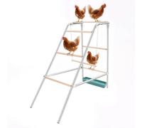 Poulailler 110 x 49 x 100 cm, échelle pour poules avec plateforme de repos | Structure en fer galvanisé avec 5 barres en bois d'eucalyptus, balançoire centrale et bac à eau pour le poulailler