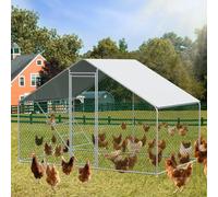 Poulailler 3 x 2 x 2 m - Enclos d'extérieur pour poules avec serrure de sécurité - Toit en polyéthylène imperméable - Volière en métal pour poules, lapins et petits animaux