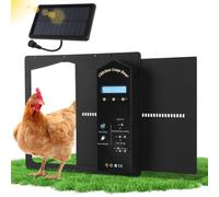 Poulailler automatique solaire IP65 avec écran et télécommande | Porte de poulailler de 32,5 x 29 cm avec minuterie, capteur de lumière, charge USB et protection anti-pincement pour poules