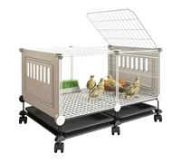 Poulailler avec 360° Roues Cage À Poulet Transparente HD Lucarne Supérieure Et Plateau Extractible pour Poulets Adaptée À L'élevage Domestique De Caille Canard Poule Oie(White,74x47x54cm)