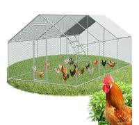 Poulailler avec échelle, 3 x 6 x 2 m, en acier galvanisé, enclos à enclos pour poules, lapins, enclos pour petits animaux avec barre de support supérieure, toit pare-soleil et porte pour poules