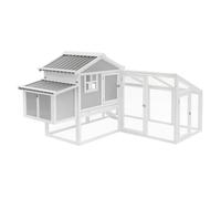 ECD Germany Poulailler avec Enclos Extérieur en Bois, XXL 144x176x102,5cm, Nichoir 2 Espaces, Perchoir et Tiroir à Déjections Amovible, Modulable pour 2 Poules, Convient Petits Animaux, Blanc et Gris