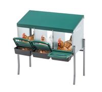 Poulailler avec pondoir - Memkey - 80 x 33 x 81 cm - Métal vert - 3 compartiments, pieds surélevés, couvercle extérieur