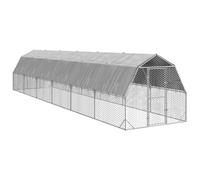 Poulailler avec toit 2,5 x 12 x 2,25 m en acier galvanisé, cage à roue libre robuste avec toit étanche et grillage hexagonal pour la sécurité et la ventilation, accessible