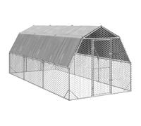 Poulailler avec toit 2,5 x 6 x 2,25 m, cadre en acier galvanisé, toit imperméable et grillage hexagonal pour la sécurité, cage à roue libre robuste avec porte verrouillable