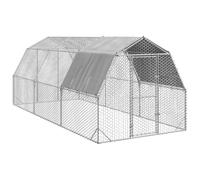 Poulailler avec toit 2,5 x 6 x 2,25 m en acier galvanisé, cage à roue libre robuste avec toit imperméable et grillage hexagonal pour une protection sûre et une bonne ventilation