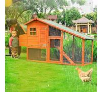 Poulailler Bois avec Enclos Résiste Au Soleil Et À La Pluie Poulailler Enclos Extérieur avec Toit en Asphalte Sablé, Passerelle Et Boîte À Œufs