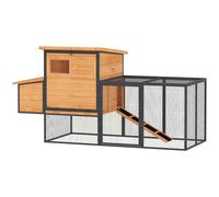 Poulailler Bois Surélevé Avec Enclos Acier - 2 Pondoirs, 3 Portes, Toits Ouvrants - 192x81x104cm