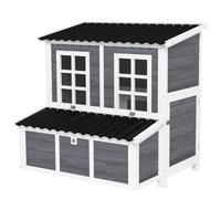 Poulailler Cottage En Bois 3 Pondoirs Toit Ouvrant Porte 2 Fenêtres Plateau Déjection 100x86x100cm Gris Blanc Noir