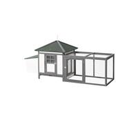 PawHut Poulailler Cage à Poule Multi-Equipement Perchoir Rampe Pondoir Enclos Tiroir à Déjection Bois Massif 196 x 74 x 98 cm Blanc Gris