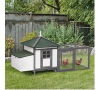 Poulailler cottage multi-équipement perchoir rampe pondoir enclos tiroir à déjection 196L x 76l x 97H cm bois massif pin gris blanc