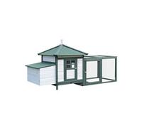 PawHut Poulailler Cottage Multi-équipement perchoir Rampe pondoir enclos tiroir à déjection 196L x 76l x 97H cm Bois Massif pin Vert Blanc