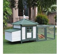 Poulailler cottage multi-équipement perchoir rampe pondoir enclos tiroir à déjection 196L x 76l x 97H cm bois massif pin vert blanc